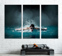 POWER Professional Swimmer Motivation Sport Poster Print Decor Artesty 3 panels 36" x 24" 