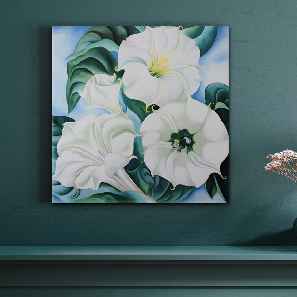 LILY White Trumpet Lily Flower in details  - Square Floral & Botanical Split Art Artesty   