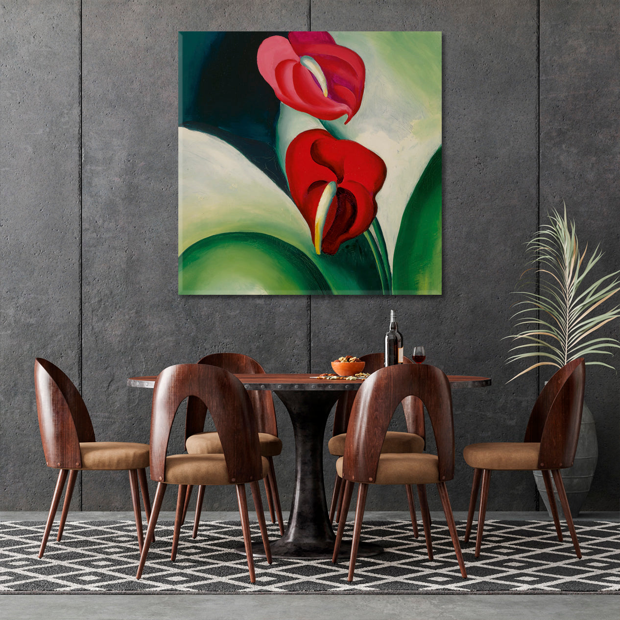 FLAMINGO FLOWER Anthurium Large Flowers Abstract Forms  - Square Floral & Botanical Split Art Artesty   