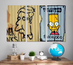 LOOKING FOR A STREET ART Urban Graffiti Bart Simpson Wanted! Montreal Canada Whimsical Canvas Print Street Art Canvas Print Artesty 3 panels 36" x 24" 