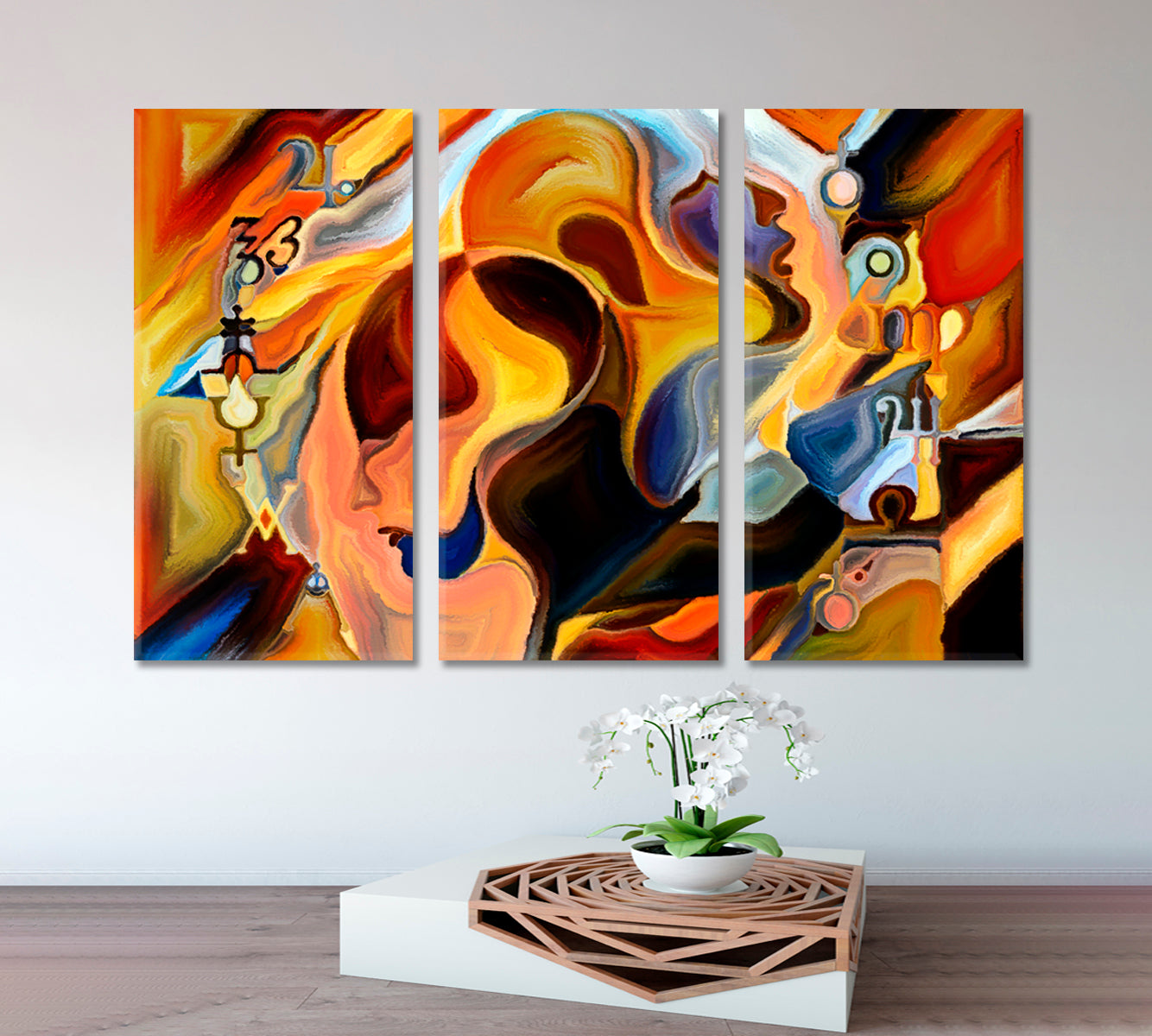 SACRED SYMBOLS Human and Magical Abstract Shapes Abstract Art Print Artesty 3 panels 36" x 24" 