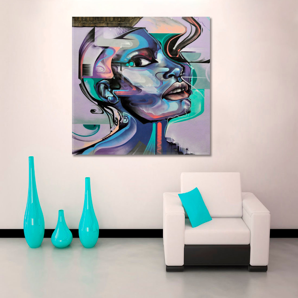 Abstract Art Woman Face Portrait Street Art | Square People Portrait Wall Hangings Artesty   