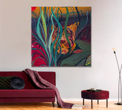 TIGER AND JUNGLE Rainforest Exotic Tropical Abstract Contemporary Fine Art Artesty 1 Panel 12"x12" 