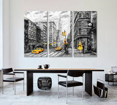 Romantic Gray Yellow New York Man Woman Modern Art Cities Wall Art Artesty 3 panels 36" x 24" 