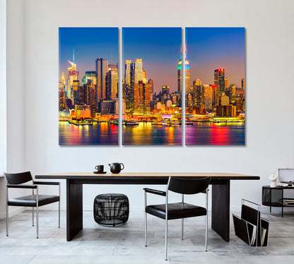 View on Manhattan at night New York USA Cities Wall Art Artesty 3 panels 36" x 24" 