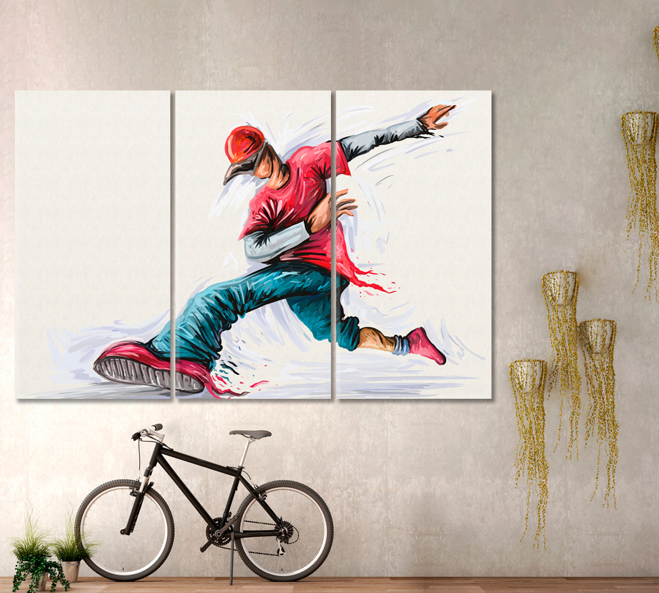 Boy Hip Hop Dance Rap Music Kids Teenager Active Life Concept Fine Art Canvas Print Kids Room Canvas Art Print Artesty 3 panels 36" x 24" 