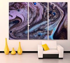 Purple Colorful Acrylic Bubbles Abstract Mixed Fluid Fluid Art, Oriental Marbling Canvas Print Artesty 3 panels 36" x 24" 