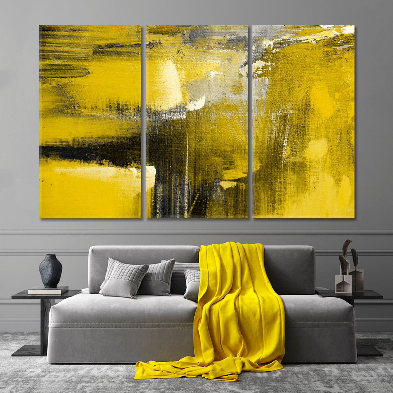 Illuminating and Ultimate Grey Fashion Tones Color Shades Abstract Art Print Artesty 3 panels 36" x 24" 