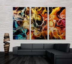 Trendy Abstract Multi Color Fire Smoky Fractal Pattern Abstract Art Print Artesty 3 panels 36" x 24" 