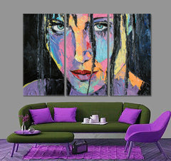 FANTASY GIRL Portrait Large Strokes Contemporary Style Fine Art Artesty 3 panels 36" x 24" 