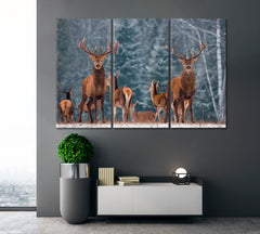 Noble Deer Winter Wildlife Landscape Animals Canvas Print Artesty 3 panels 36" x 24" 