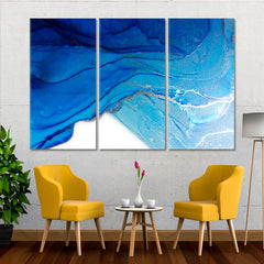 FROST AND WINTER Marble Shades Blue Tornado Abstract Fluid Fluid Art, Oriental Marbling Canvas Print Artesty 3 panels 36" x 24" 