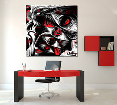 FOUR EYE Black Red White Modern Abstract Work Contemporary Art Artesty 1 Panel 12"x12" 