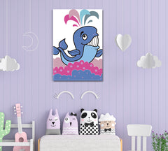 Cheerful Whale Kids Room Art Kids Room Canvas Art Print Artesty   