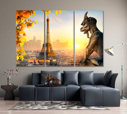 STYRGE Famous Gargoyles of Paris Guarding Notre Dame Cities Wall Art Artesty 3 panels 36" x 24" 