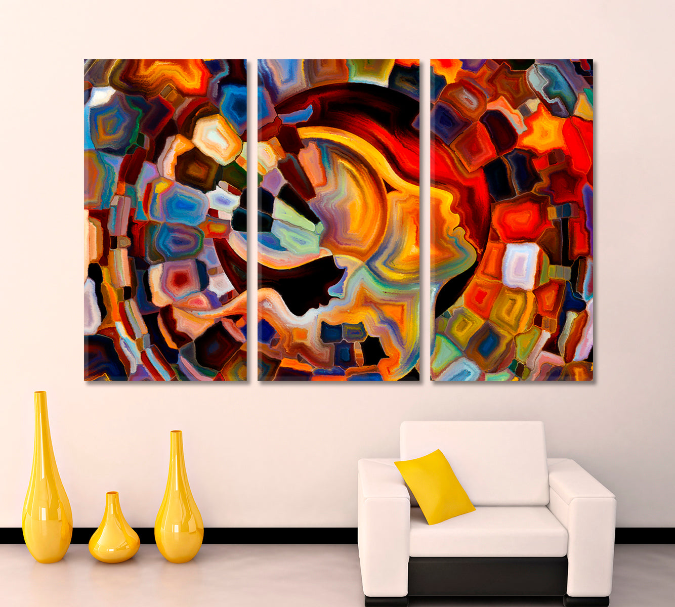 MOSAIC PATTERNS  Artistic Abstraction Human Mind Consciousness Art Artesty 3 panels 36" x 24" 