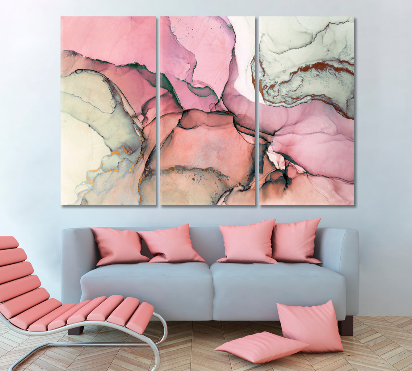 Ink Oriental Marble Fluid Art Fluid Art, Oriental Marbling Canvas Print Artesty 3 panels 36" x 24" 