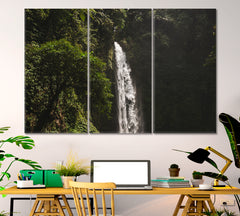 Huge Waterfall Nung Nung Bali Jungle Rainforest Scenic Landscape Nature Wall Canvas Print Artesty 3 panels 36" x 24" 