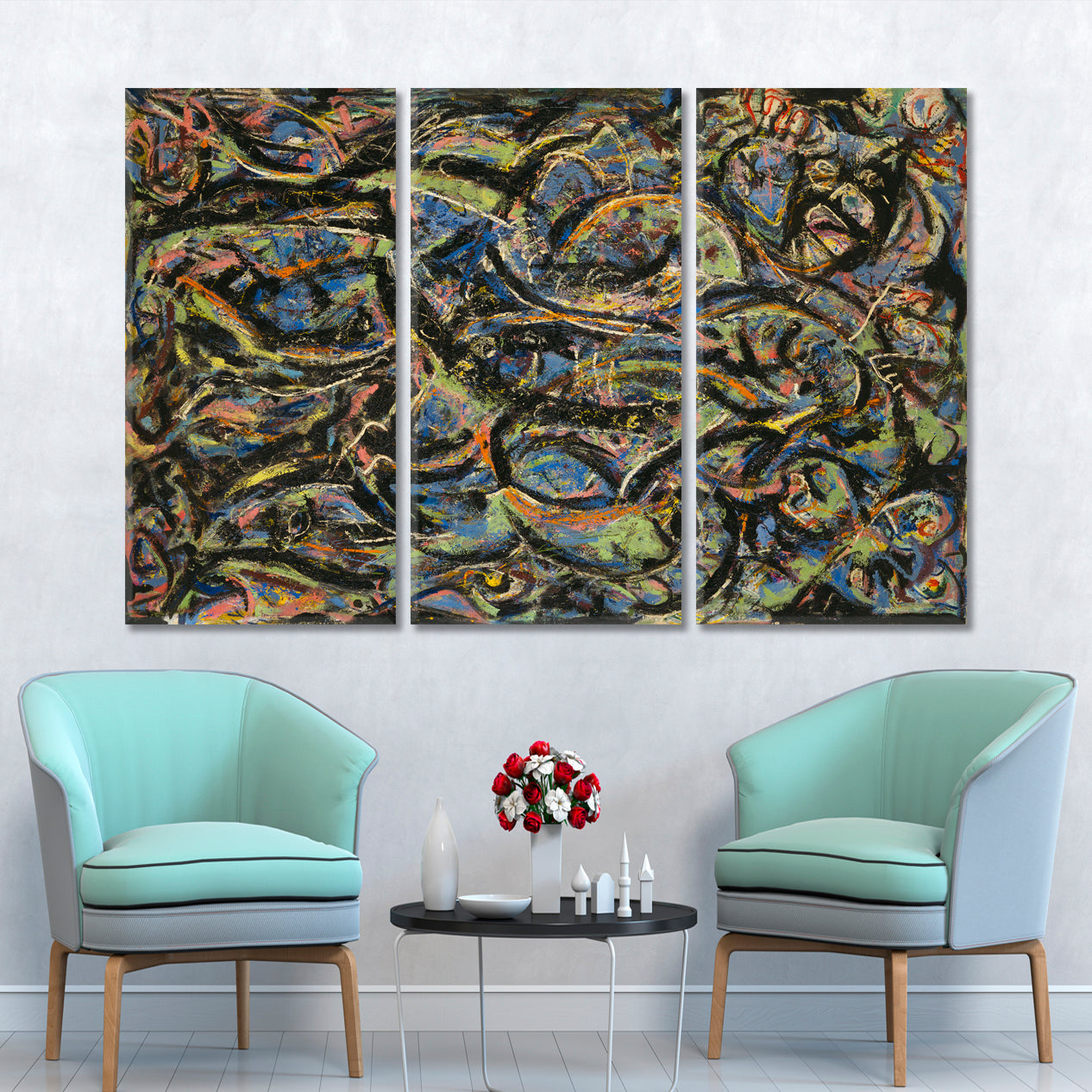 GOTHIC Pollock Style Reproduction Abstract Art Print Artesty 3 panels 36" x 24" 