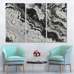 SWIRLS  Black White Marble Pattern Veins Abstract Abstract Art Print Artesty 3 panels 36" x 24" 