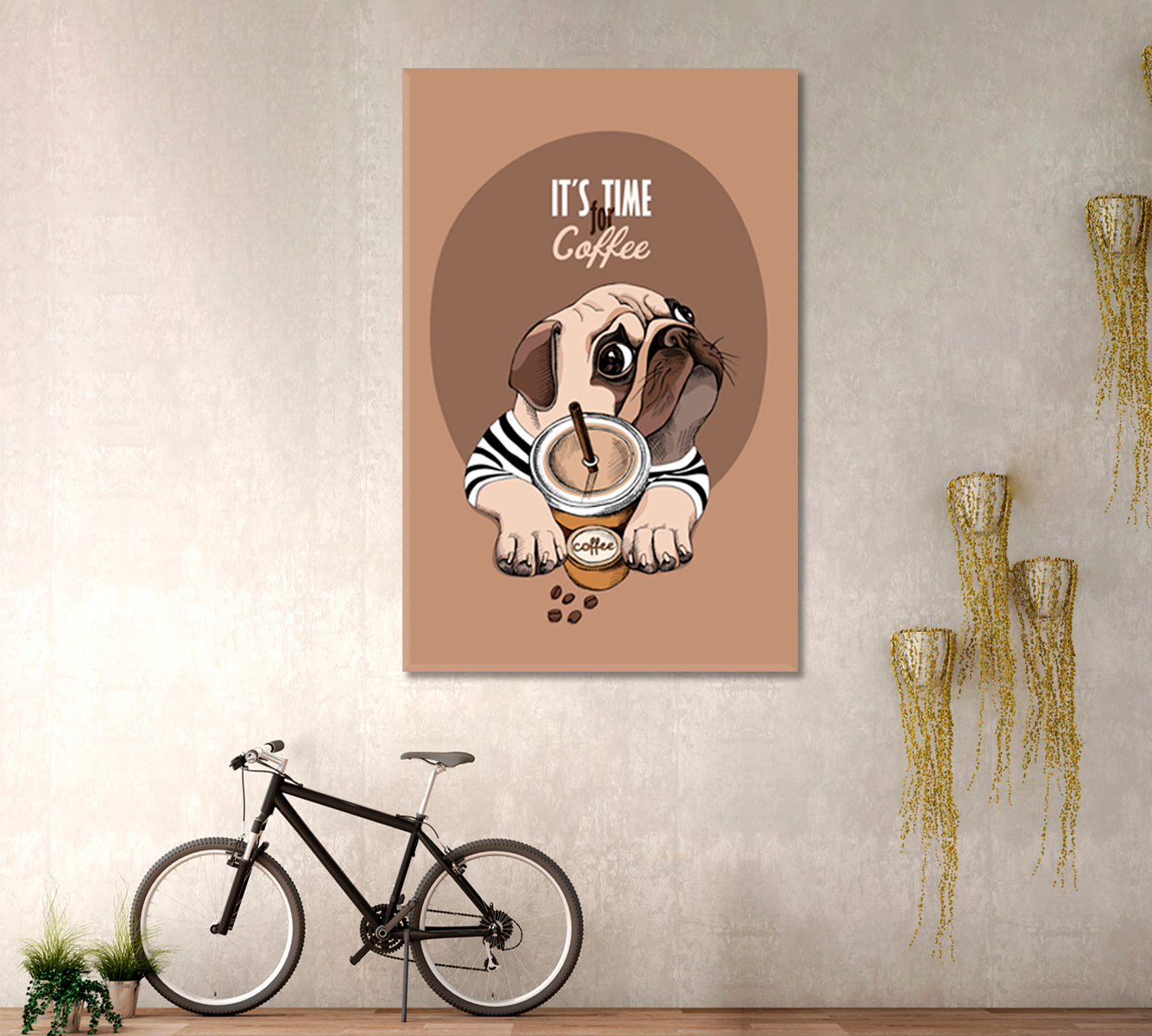 FUNNY PUG Coffee Lovers - V Animals Canvas Print Artesty   