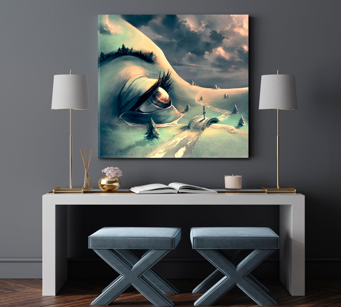 LANDSCAPE ON FACE Beautiful Surreal Artwork Surreal Fantasy Large Art Print Décor Artesty   