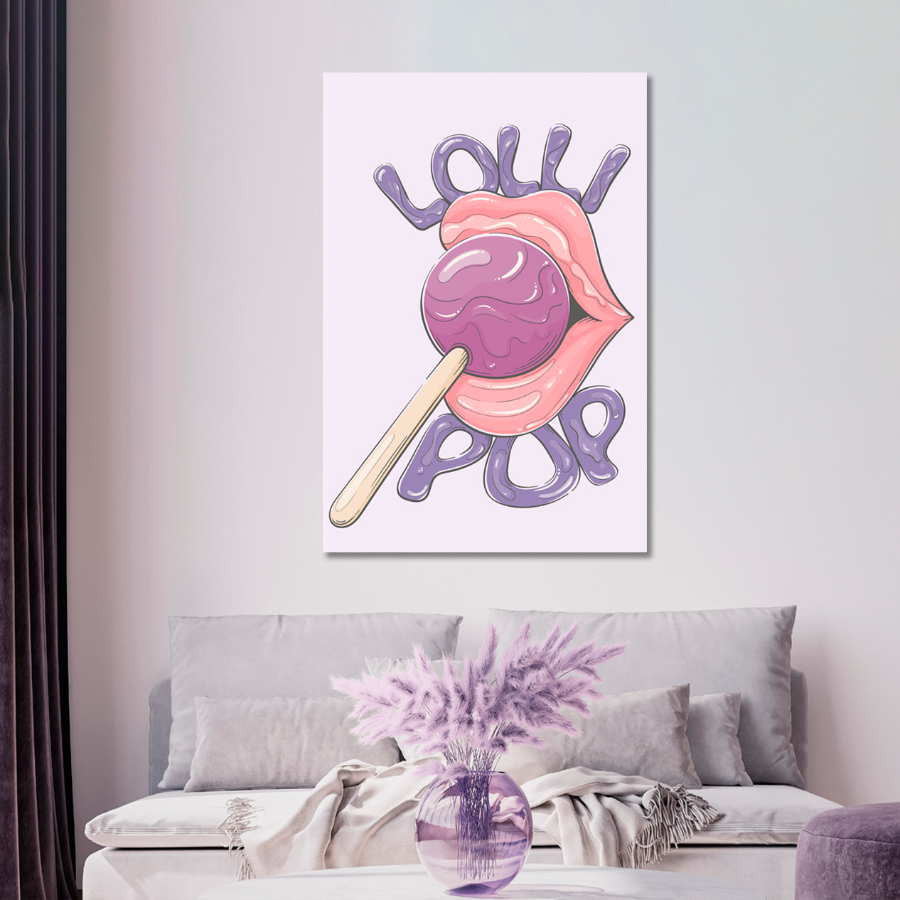 POP ART Woman's Lips Soft Purple Lilac Violet Colorful Lollipop - V Pop Art Canvas Print Artesty   