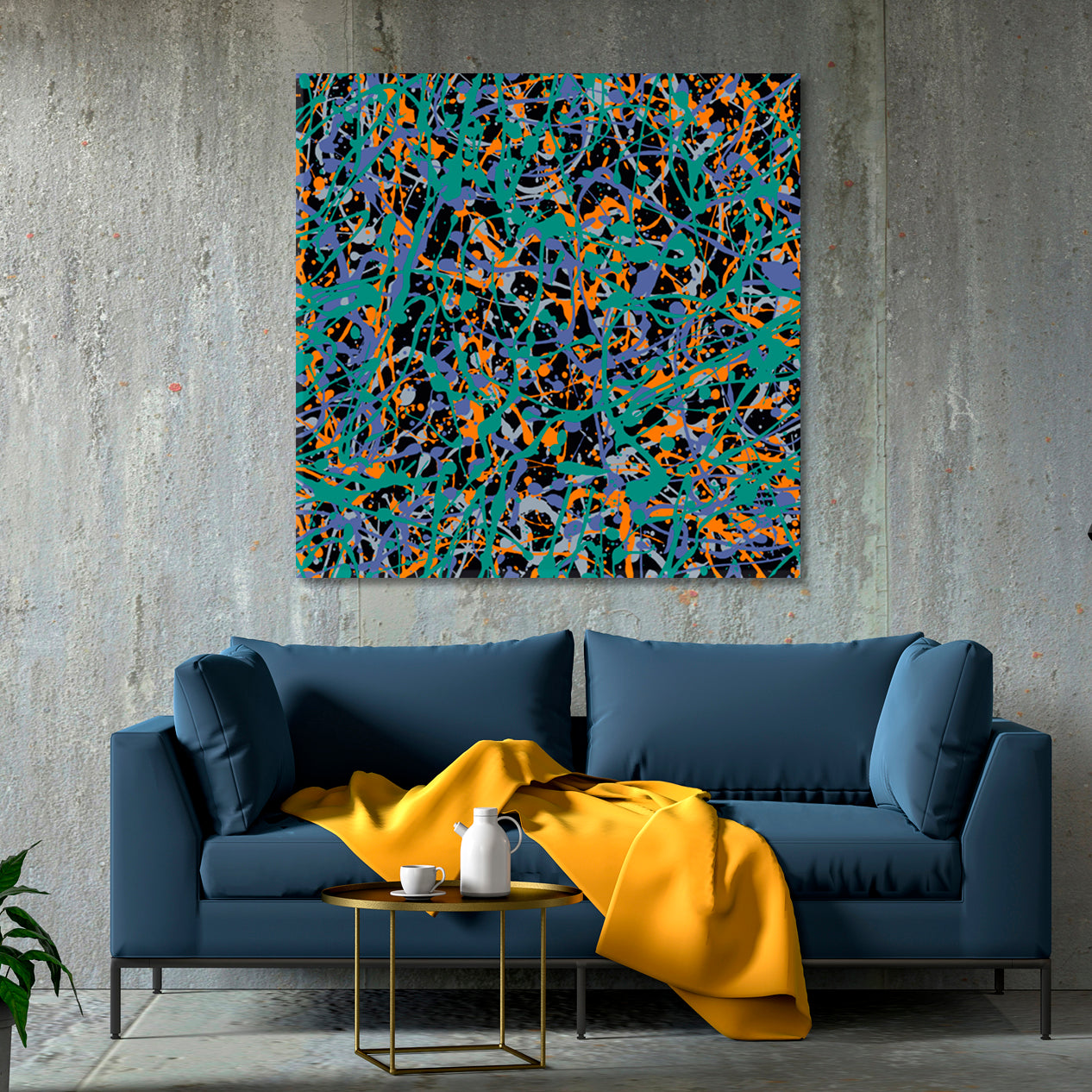 Pollock's Style Abstract Turquoise Orange Violet Colors Abstract Art Print Artesty   