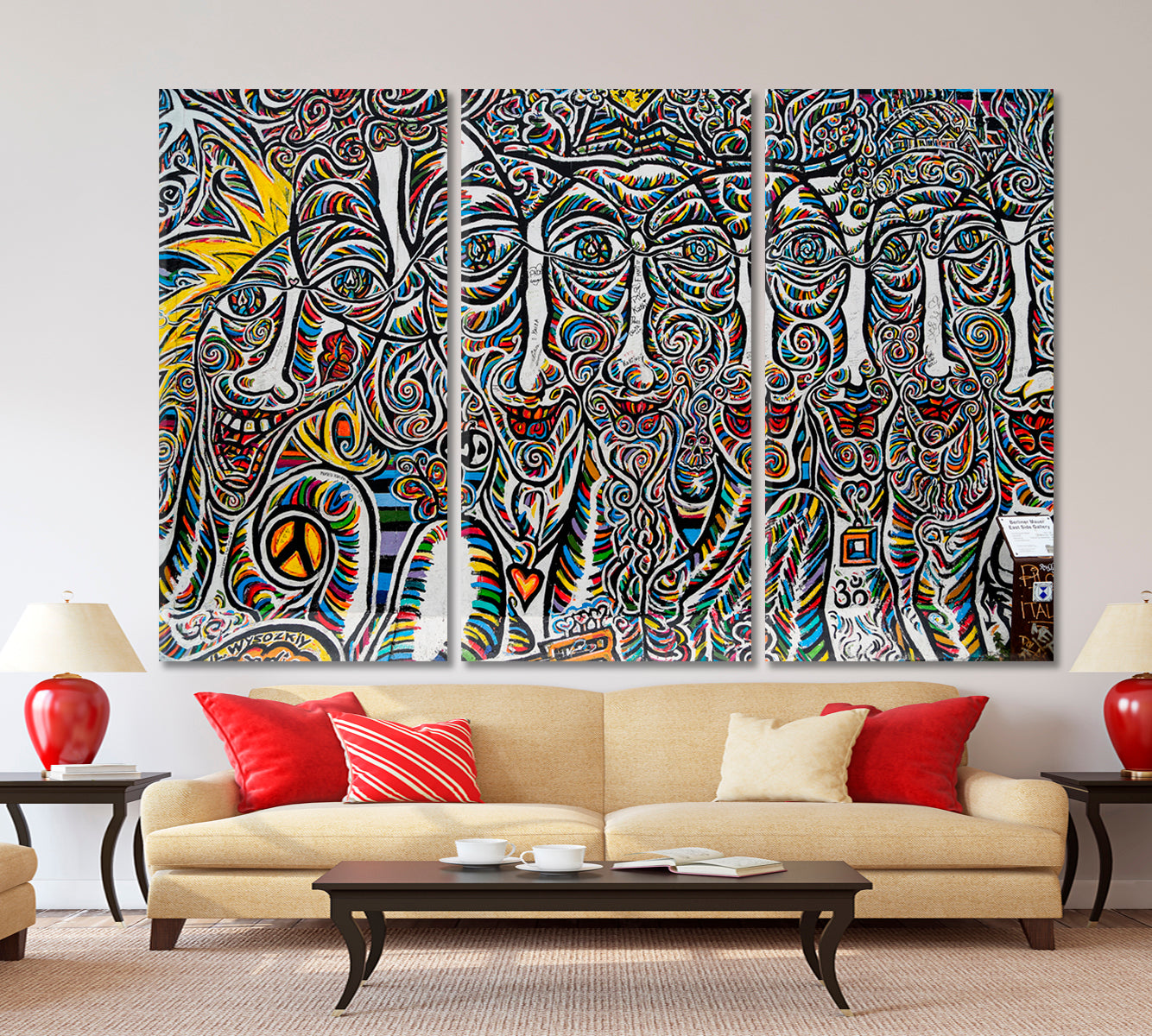 Abstract Expressionism Graffiti Berlin Wall Street Art Abstract Canvas Print Abstract Art Print Artesty 3 panels 36" x 24" 