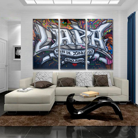 Famous Street Art Bohemian Neighborhood Lapa Rio de Janeiro Graffiti Street Art Canvas Print Artesty 3 panels 36" x 24" 