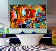 Human Mind Colorful Abstract Shapes Abstract Art Print Artesty 3 panels 36" x 24" 