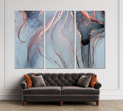 Currents Translucent Ink Hues Abstract Gray Marble Landscape Fluid Art, Oriental Marbling Canvas Print Artesty 3 panels 36" x 24" 