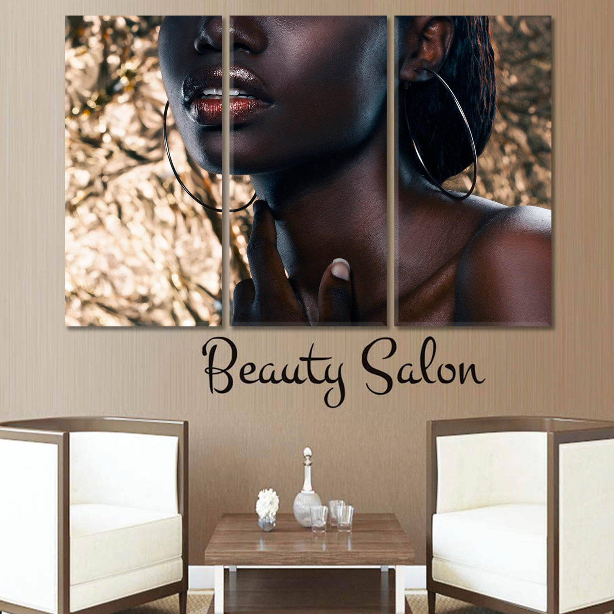 Attractive African American Woman Spa, Zen Wall Canvas Art Artesty 3 panels 36" x 24" 