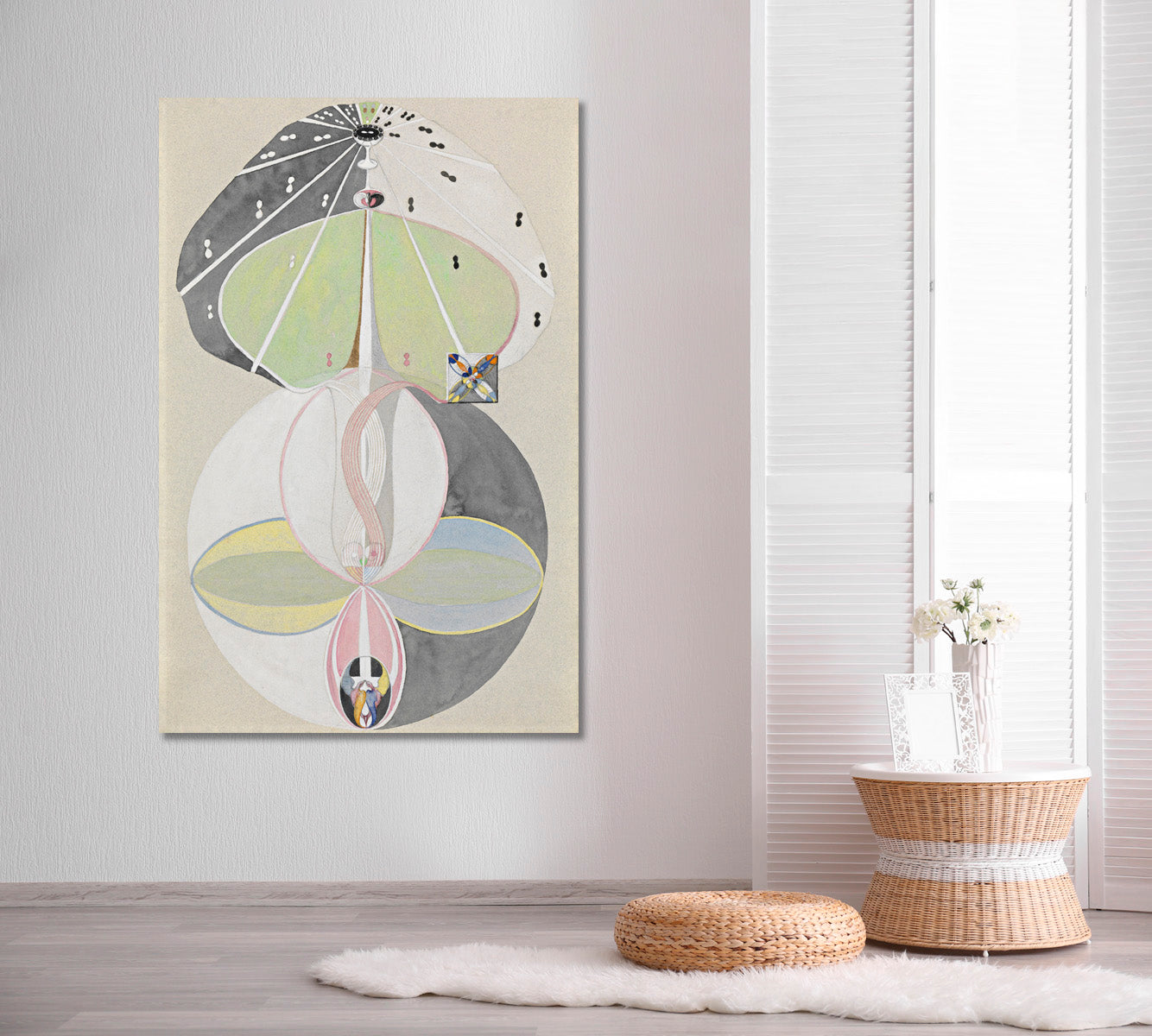 Abstract Hilma Klint Style Forms Shapes Lines Soft Pastel | Vertical Abstract Art Print Artesty   