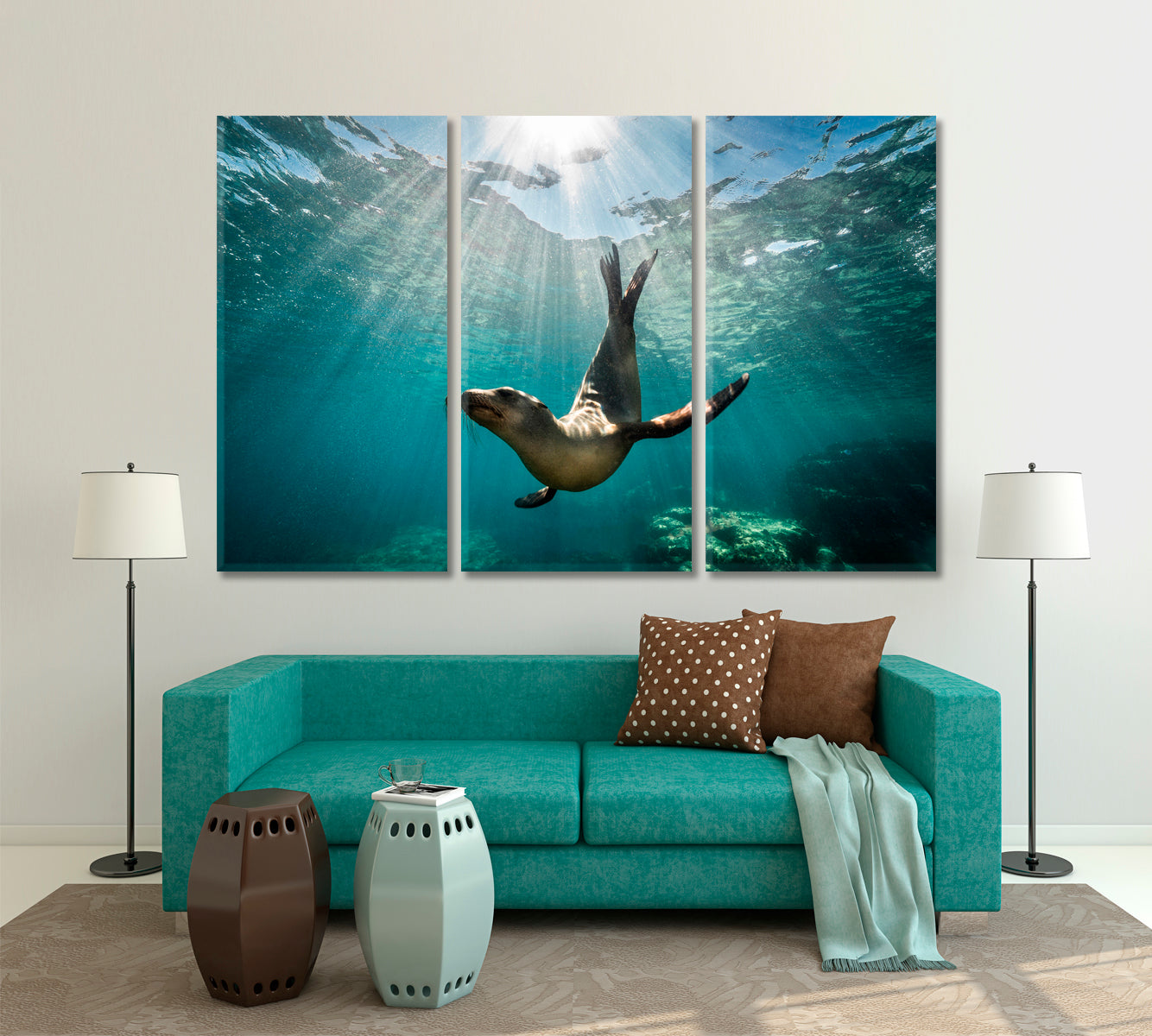 Sea Life A beautiful Shot of a California Sea Lion Seal Nautical, Sea Life Pattern Art Artesty 3 panels 36" x 24" 