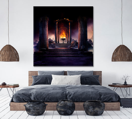 ETERNAL FIRE Ancient Columns Fantasy Landscape Fine Art Artesty 1 Panel 12"x12" 