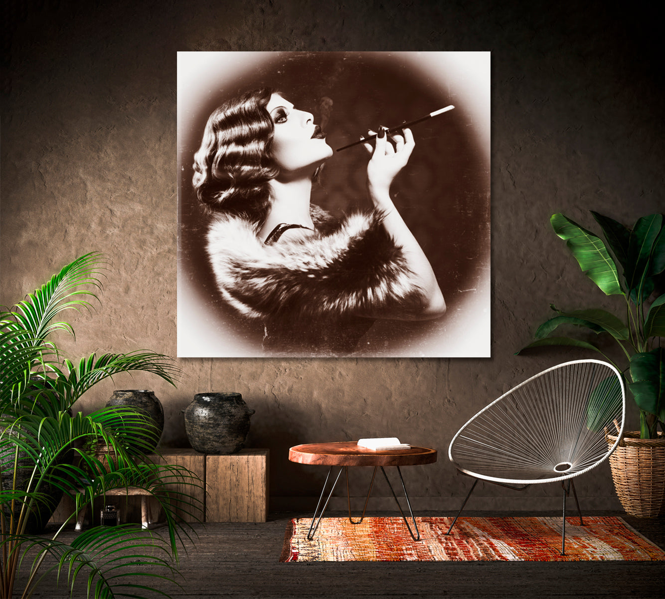 Beautiful Woman Retro Flapper Style Sepia Roaring 20s Vintage Affordable Canvas Print Artesty   