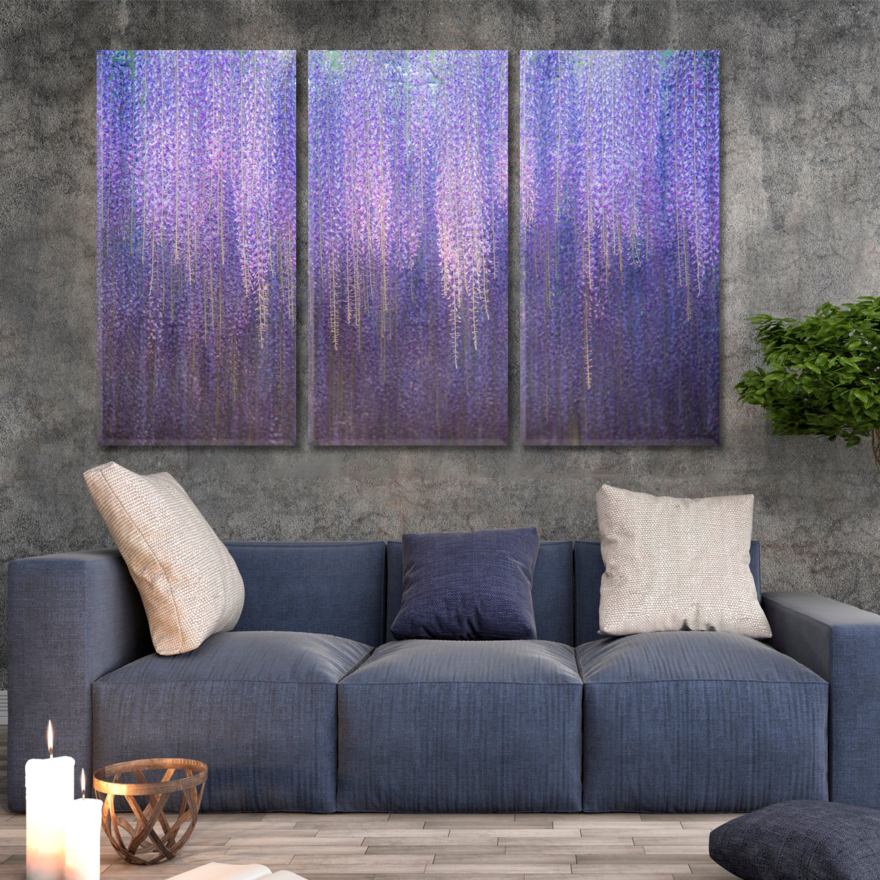 Beautiful Great Purple Pink Wisteria Trellis Ashikaga Flower Park Japan Floral & Botanical Split Art Artesty 3 panels 36" x 24" 