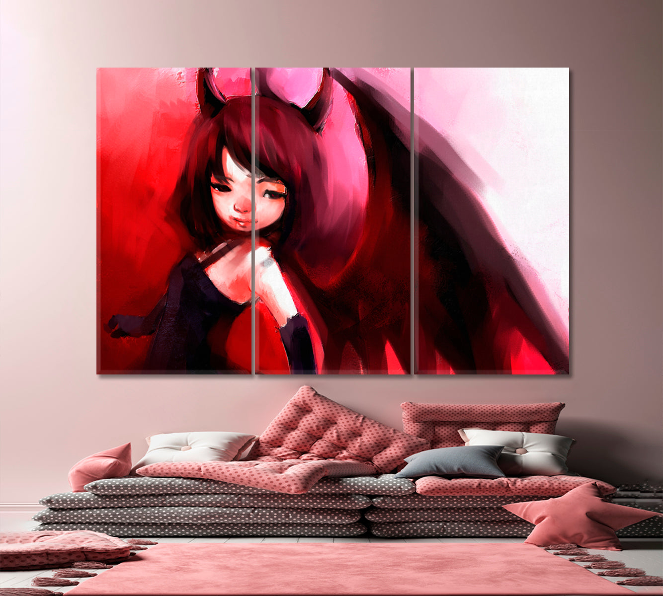 Fine Art Cute Anime Girl With Wings Canvas Print TV, Cartoons Wall Art Canvas Artesty 3 panels 36" x 24" 