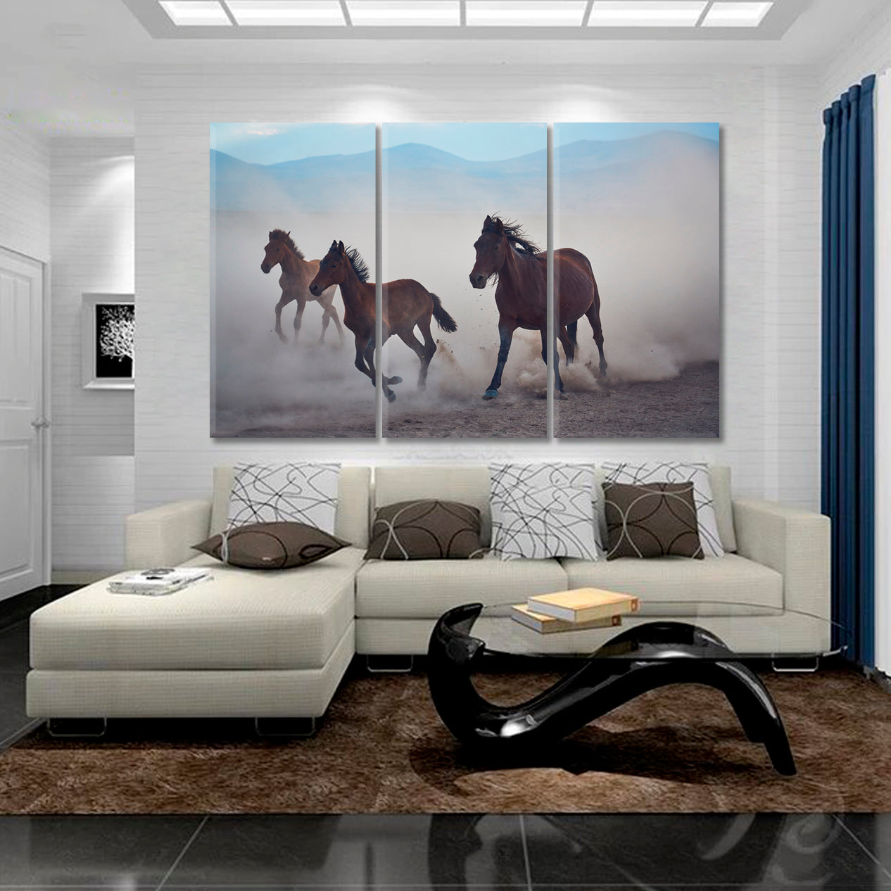 WILD LIFE Wild Horses Running In The Dust Canvas Print Animals Canvas Print Artesty 3 panels 36" x 24" 