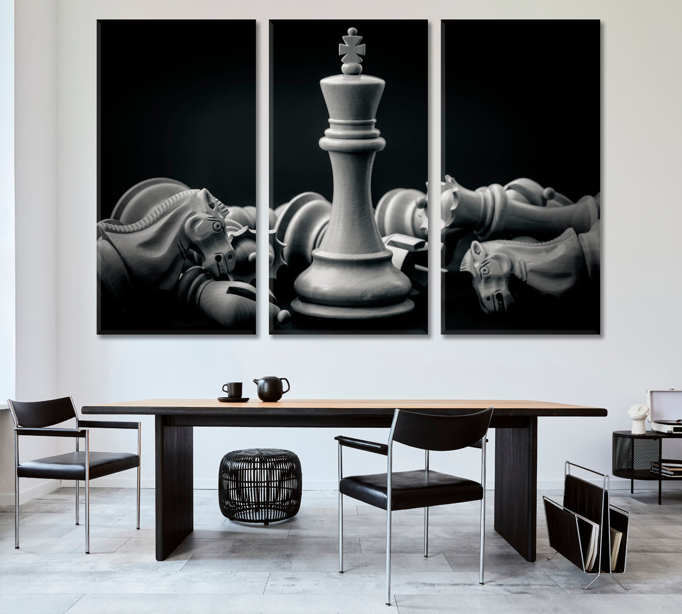 CHESS Black White King And Knight Leader Success Concept Poster Business Concept Wall Art Artesty 3 panels 36" x 24" 