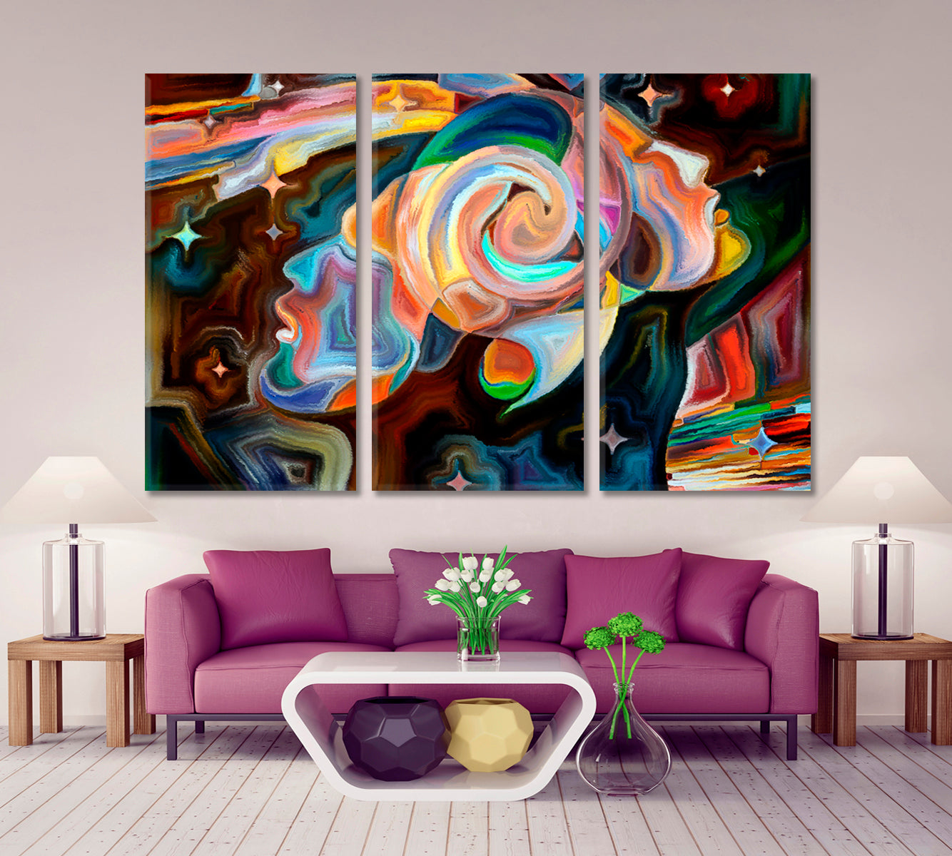 Two Sides Abstraction Consciousness Art Artesty 3 panels 36" x 24" 