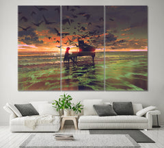 FANTASY Pianist On The Ocean Stunning Unique Mysterious Surreal Fantasy Large Art Print Décor Artesty   