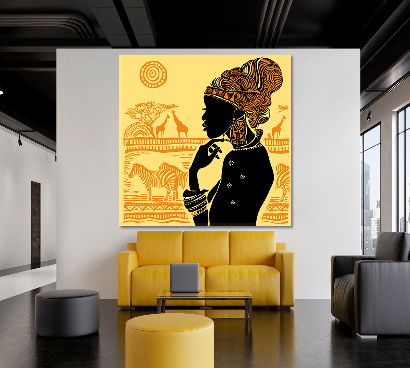 Silhouette Beautiful African Woman Africa Landscape African Style Canvas Print Artesty   