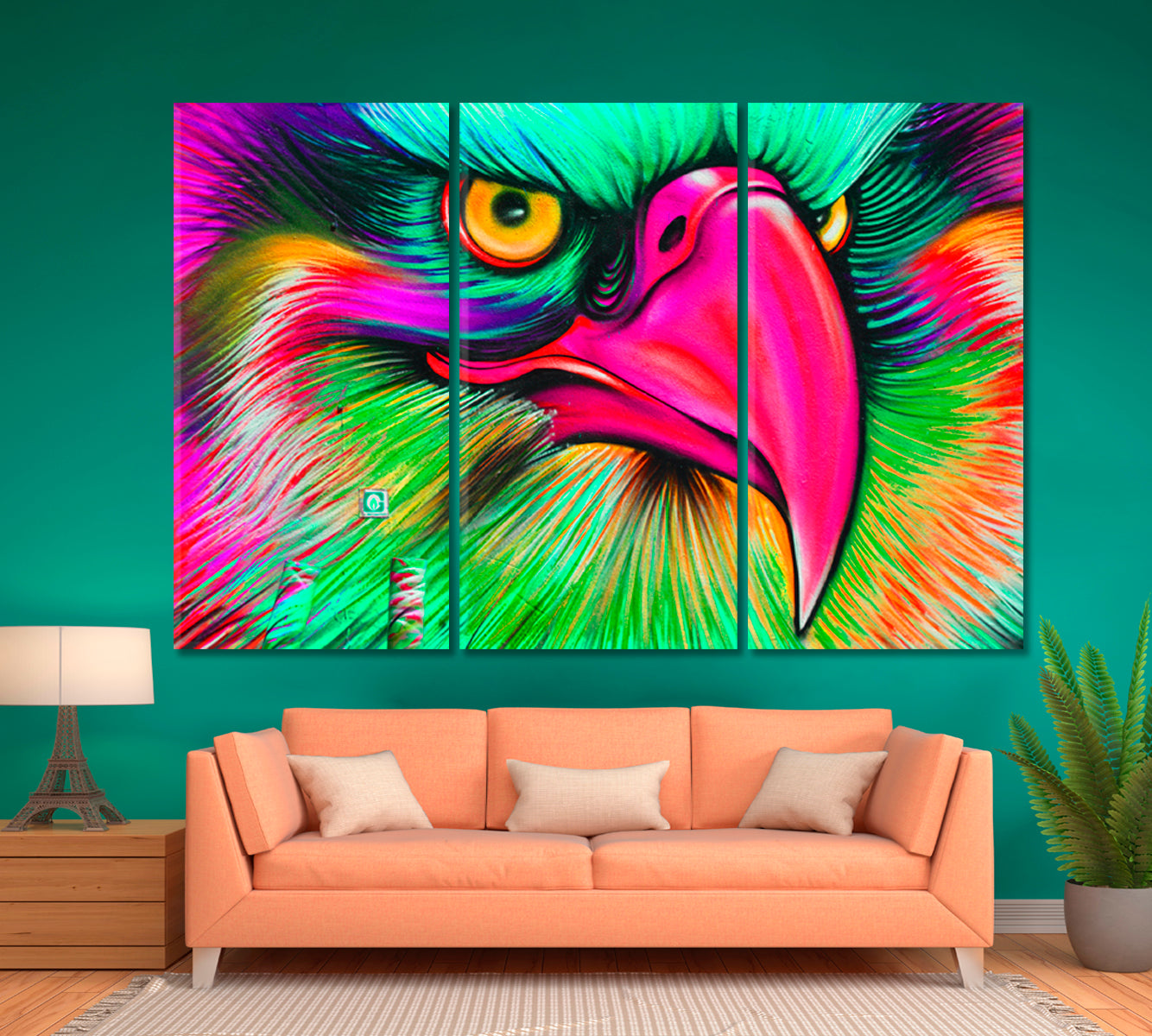 MONTREAL EAGLE Wall Street Art Abstract Vibrant Graffiti Animals Montreal Canada Canvas Print Animals Canvas Print Artesty 3 panels 36" x 24" 