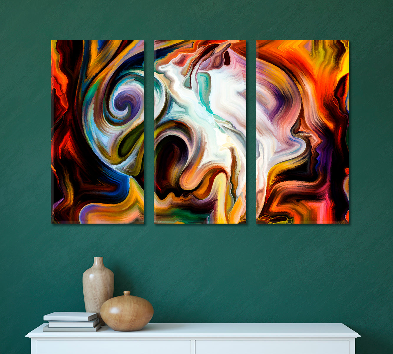 Forces of Nature Artistic Abstraction Human Profile And Refined Lines Contemporary Art Artesty 3 panels 36" x 24" 