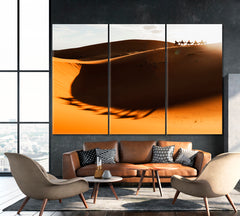 CAMEL CARAVAN Desert Sand Dunes Light of Sunset Shadows Sahara Canvas Print Scenery Landscape Fine Art Print Artesty   