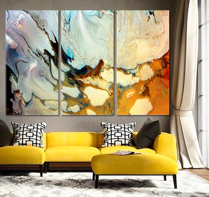 Modern Abstract Fluid Art Marble Fluid Art, Oriental Marbling Canvas Print Artesty 3 panels 36" x 24" 