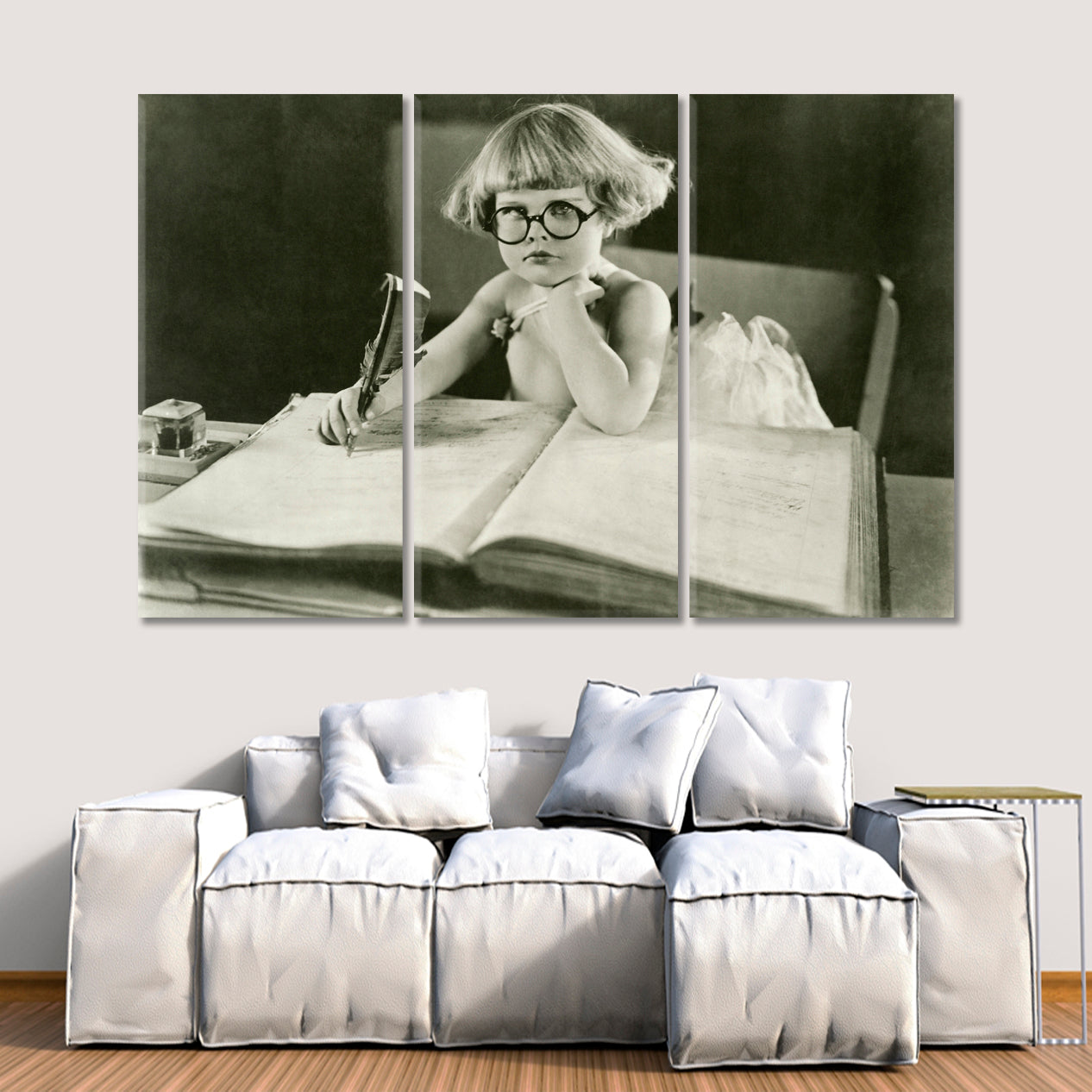 FUTURE WRITER Cute Little Girl Vintage Retro Vintage Affordable Canvas Print Artesty 3 panels 36" x 24" 