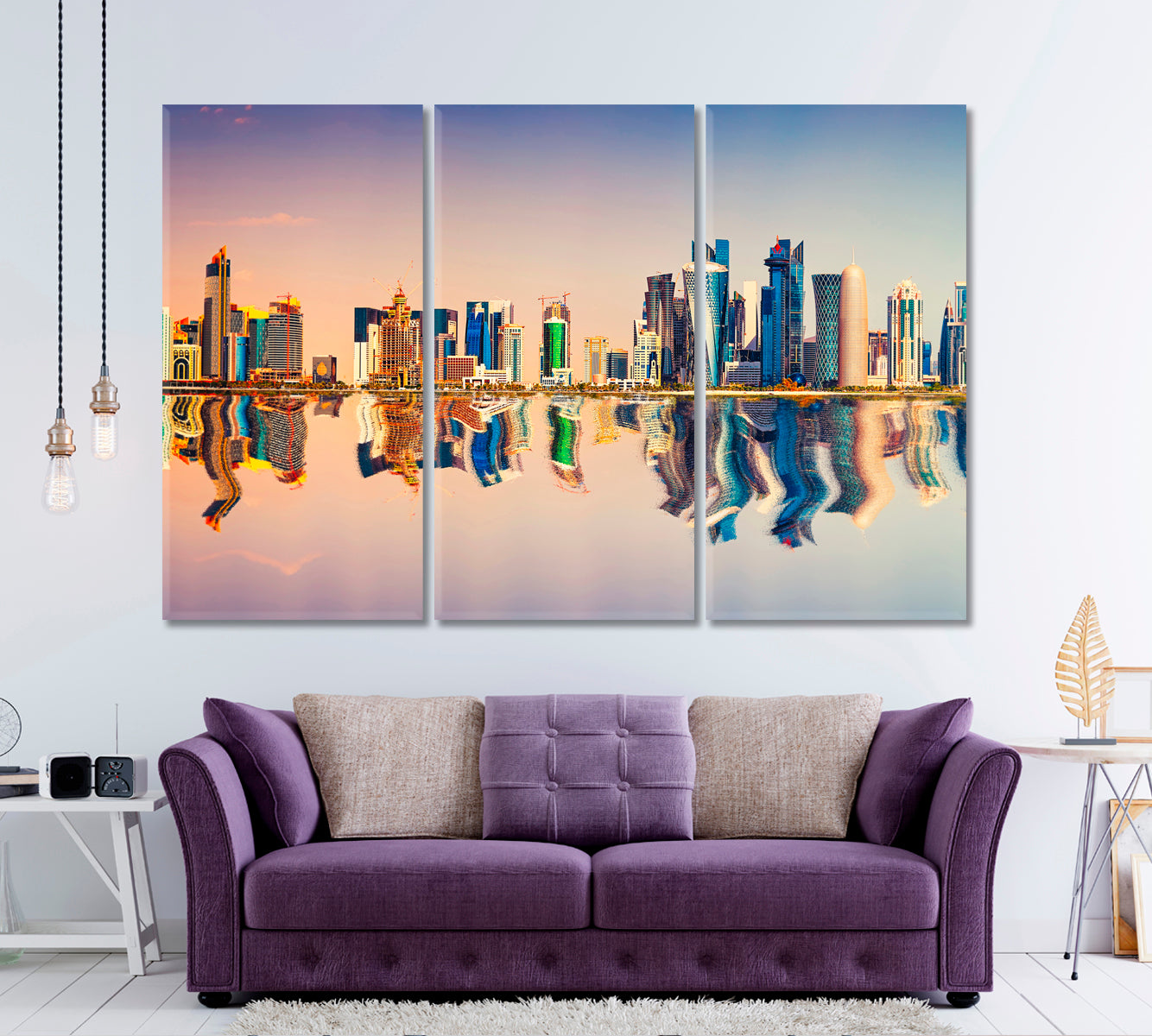 Qatar Doha City Skyline Panorama Modern Skyscrapers Cities Wall Art Artesty 3 panels 36" x 24" 